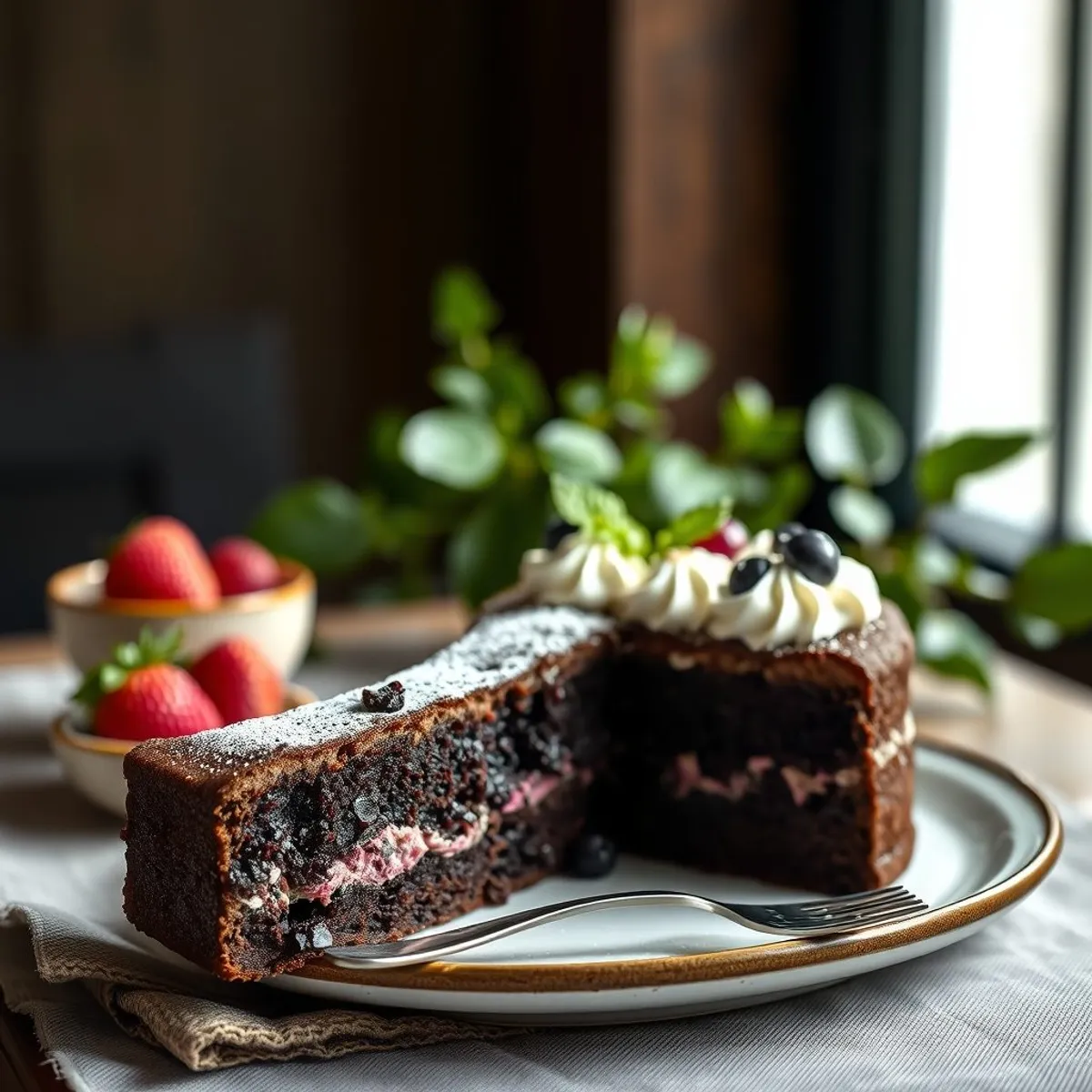 AI-generated photo Black Forest cake. AI-generated photo.