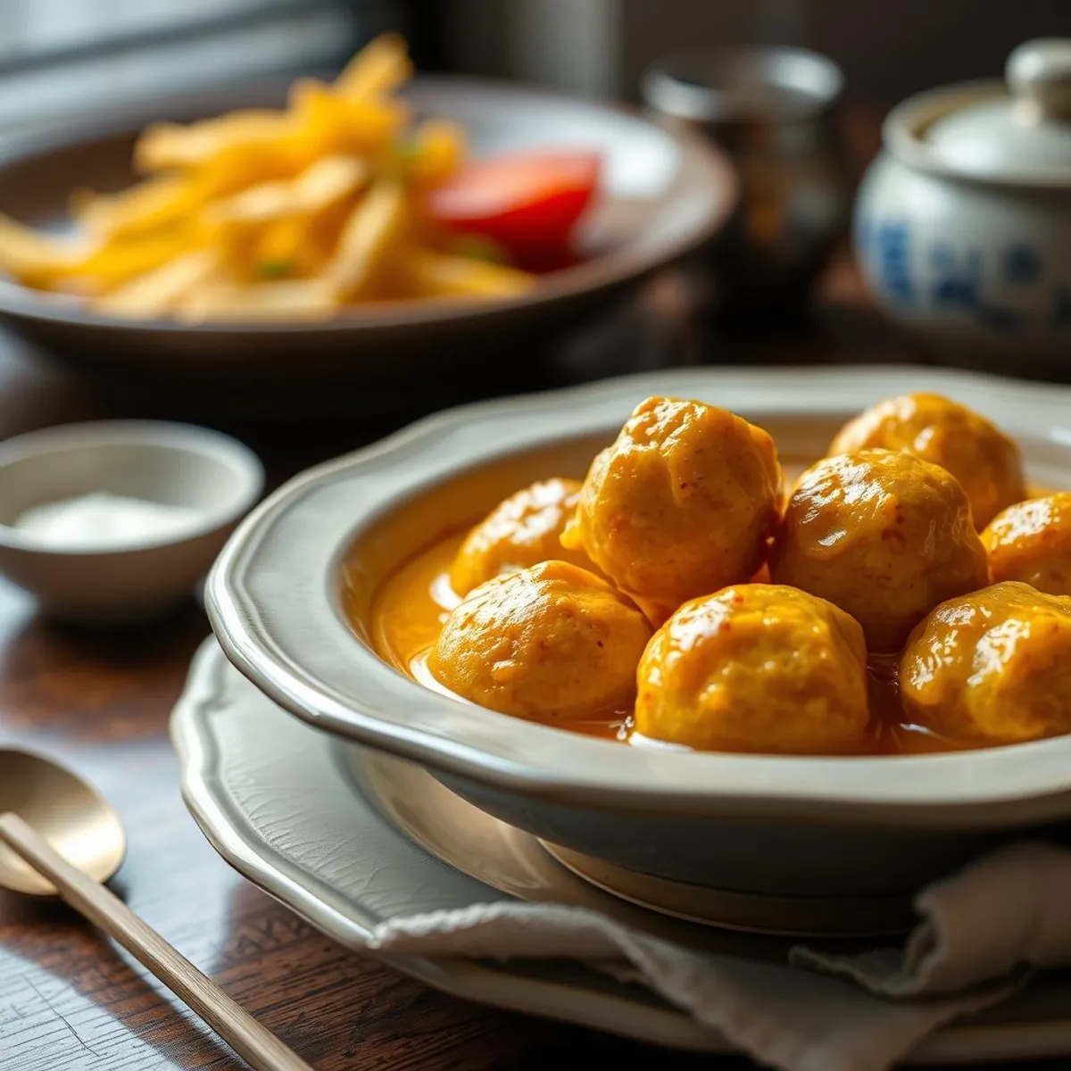 AI-generated photo Curry fish balls. AI-generated photo.