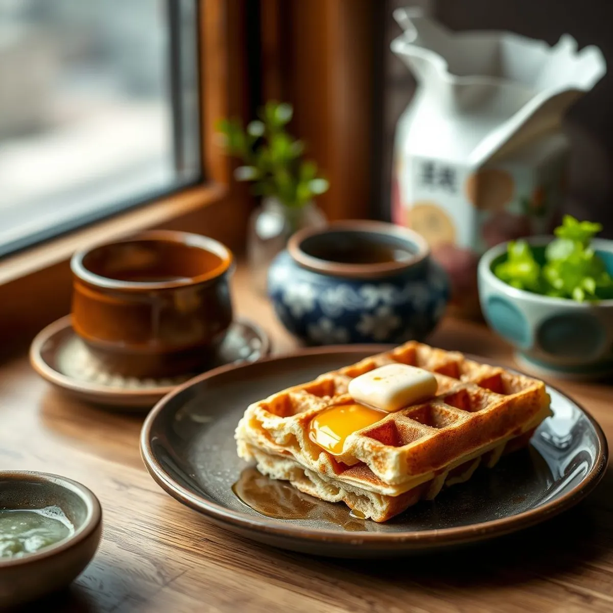 AI-generated photo Egg waffle. AI-generated photo.