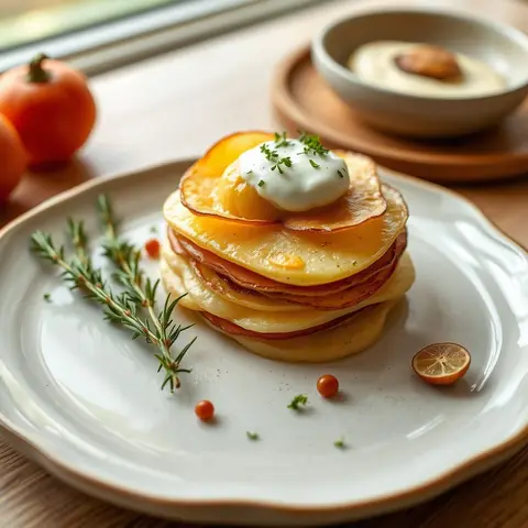 Layered potatoes. AI-generated photo.