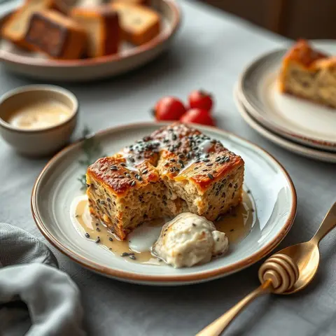 Poppy bread pudding. AI-generated photo.