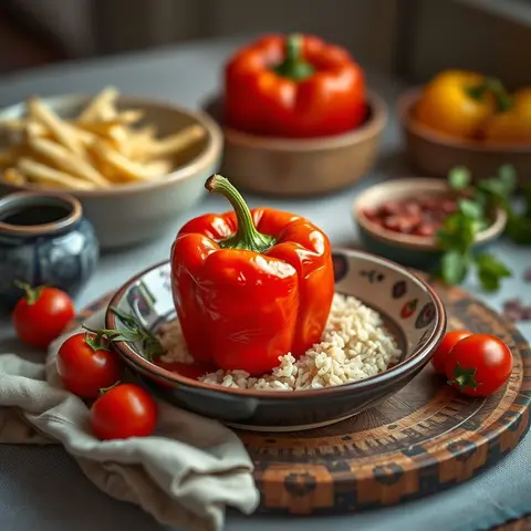 Stuffed peppers. AI-generated photo.