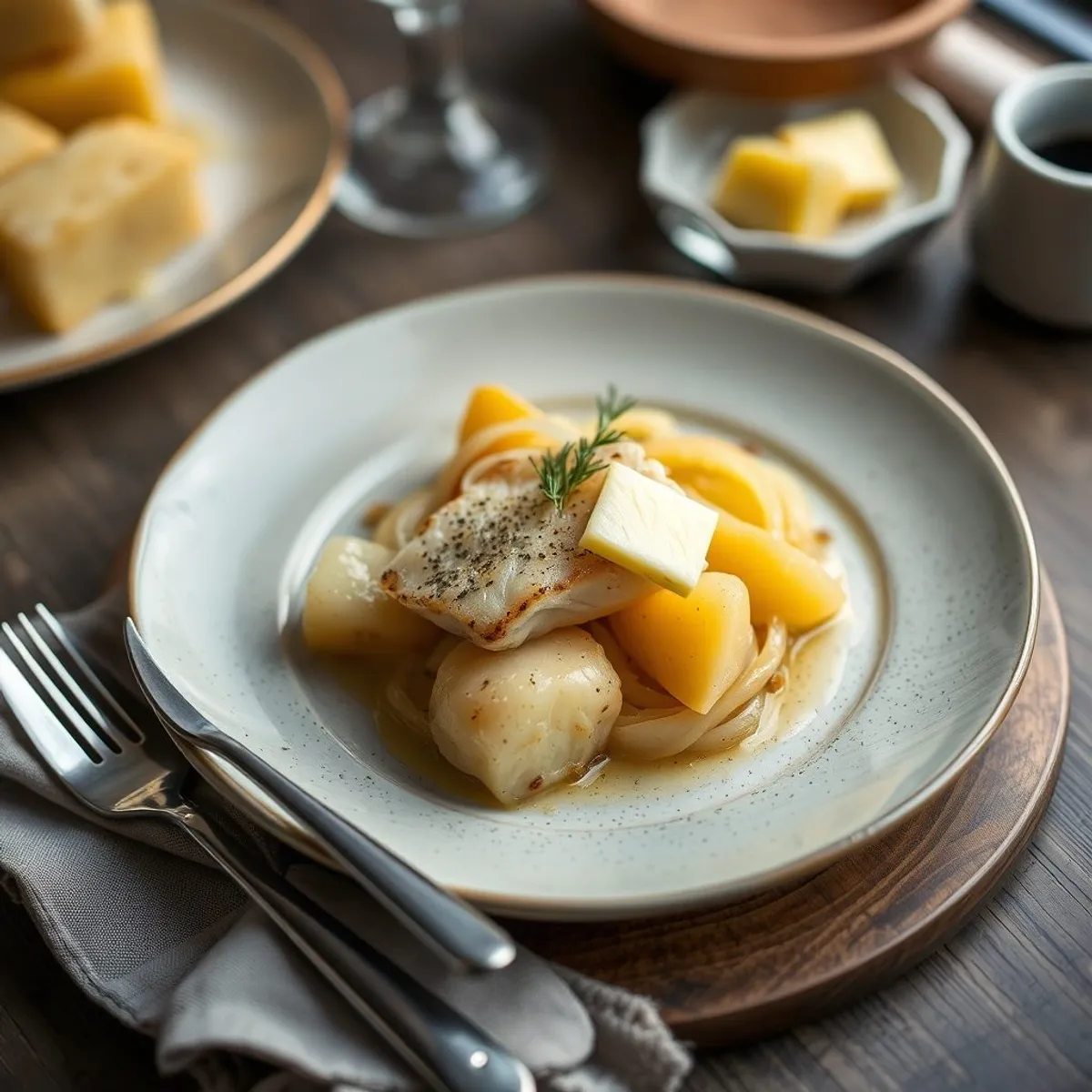 AI-generated photo Salt cod plate. AI-generated photo.