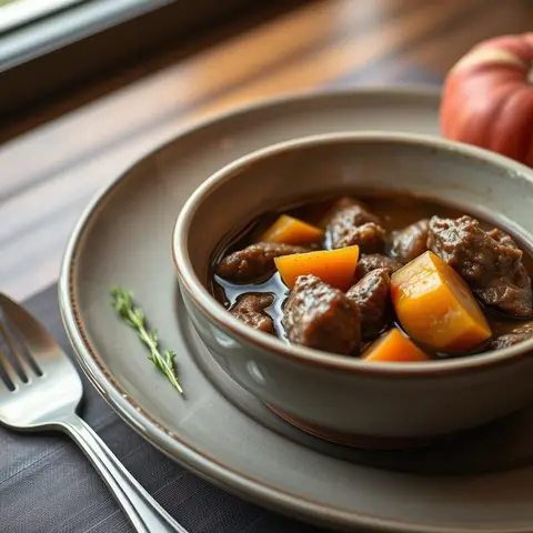 Beef and molasses stew. AI-generated photo.