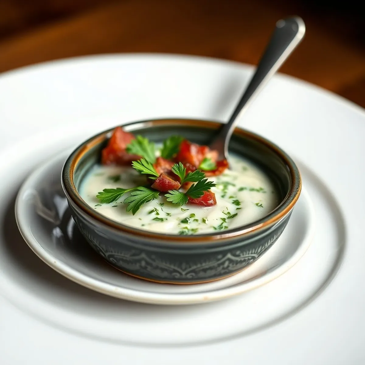 AI-generated photo Parsley sauce with bacon. AI-generated photo.