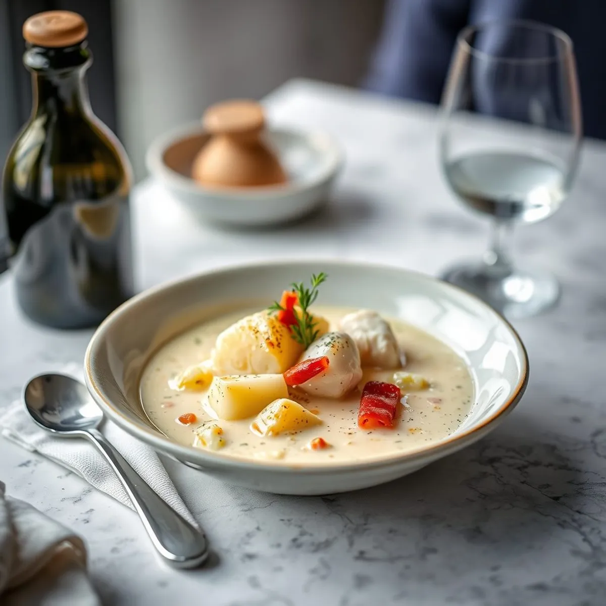 AI-generated photo Seafood chowder. AI-generated photo.