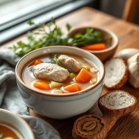 Chicken soup. AI-generated photo.