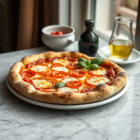 Pizza Margherita. AI-generated photo.
