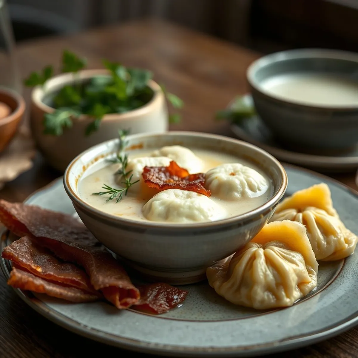 AI-generated photo Dumpling soup. AI-generated photo.