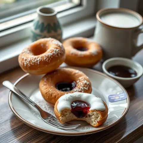 Jam doughnuts. AI-generated photo.
