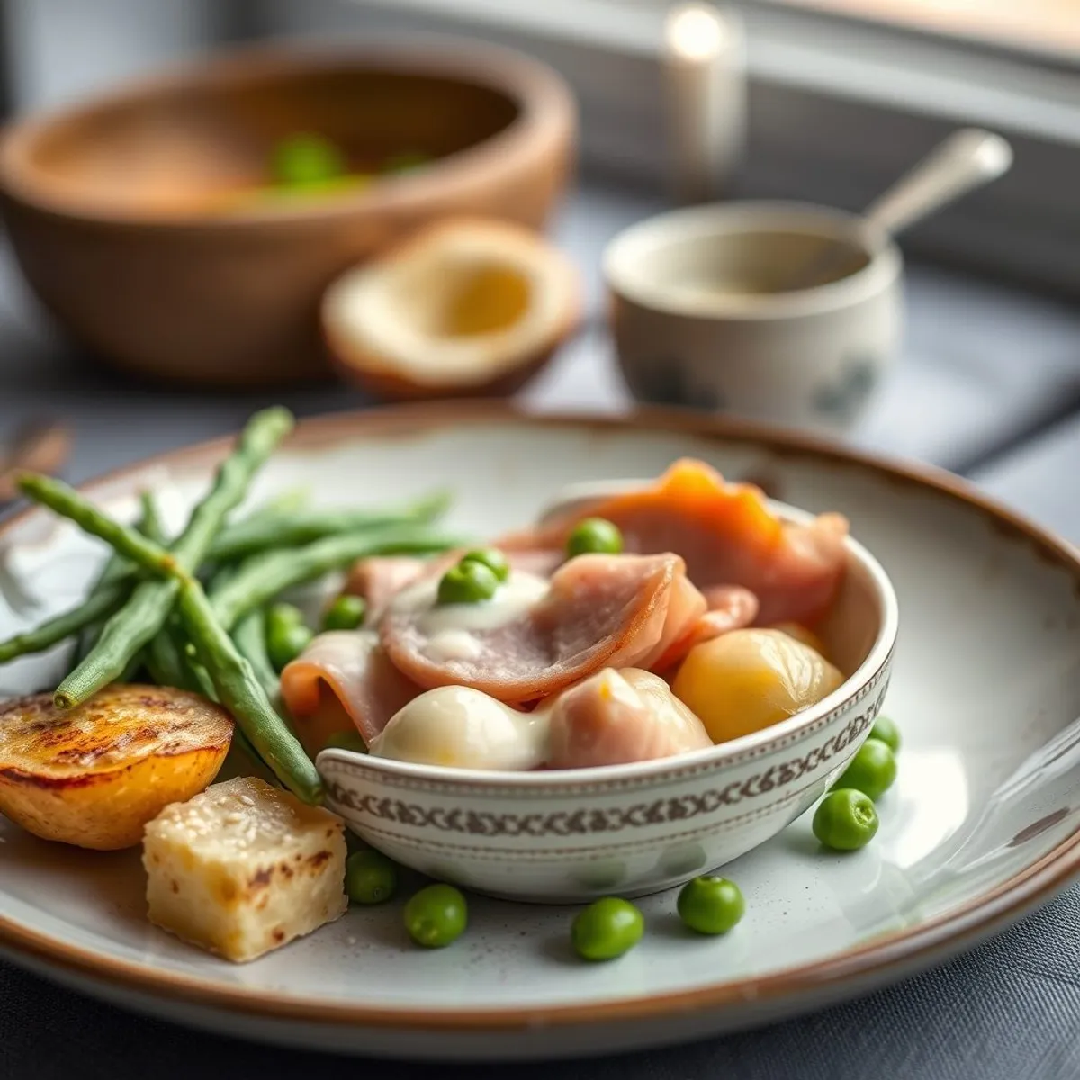 AI-generated photo Ham with cream peas. AI-generated photo.