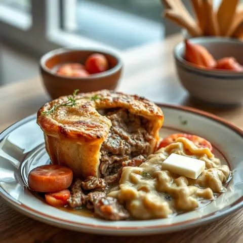 Meat pie. AI-generated photo.
