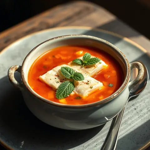 Fish soup. AI-generated photo.