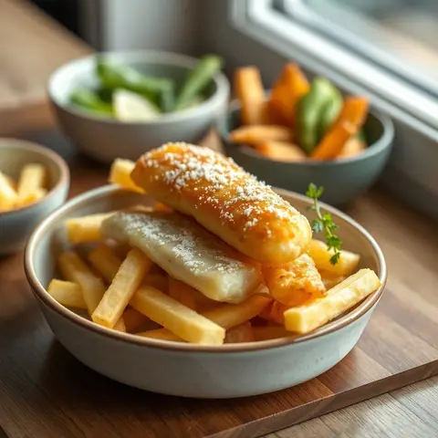 Fish and chips. AI-generated photo.