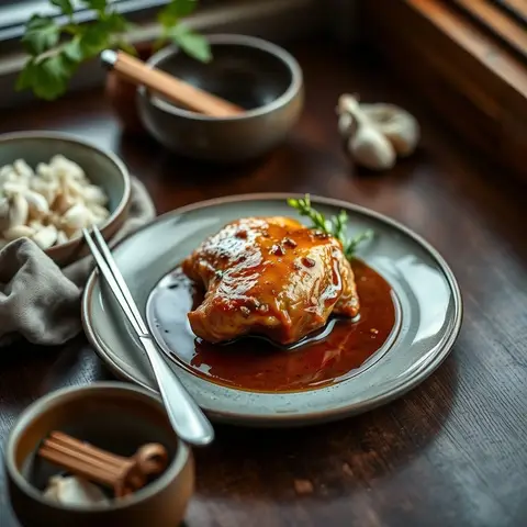 Honey chicken. AI-generated photo.