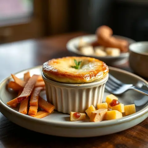 Mince and cheese pie. AI-generated photo.
