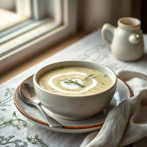 Cucumber soup. AI-generated photo.