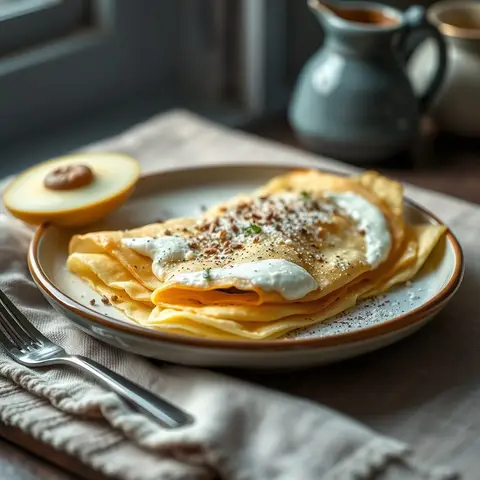 Sweet cheese crepes. AI-generated photo.