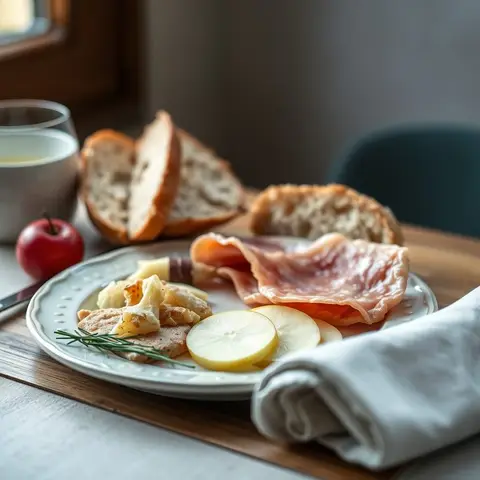 Ham plate. AI-generated photo.