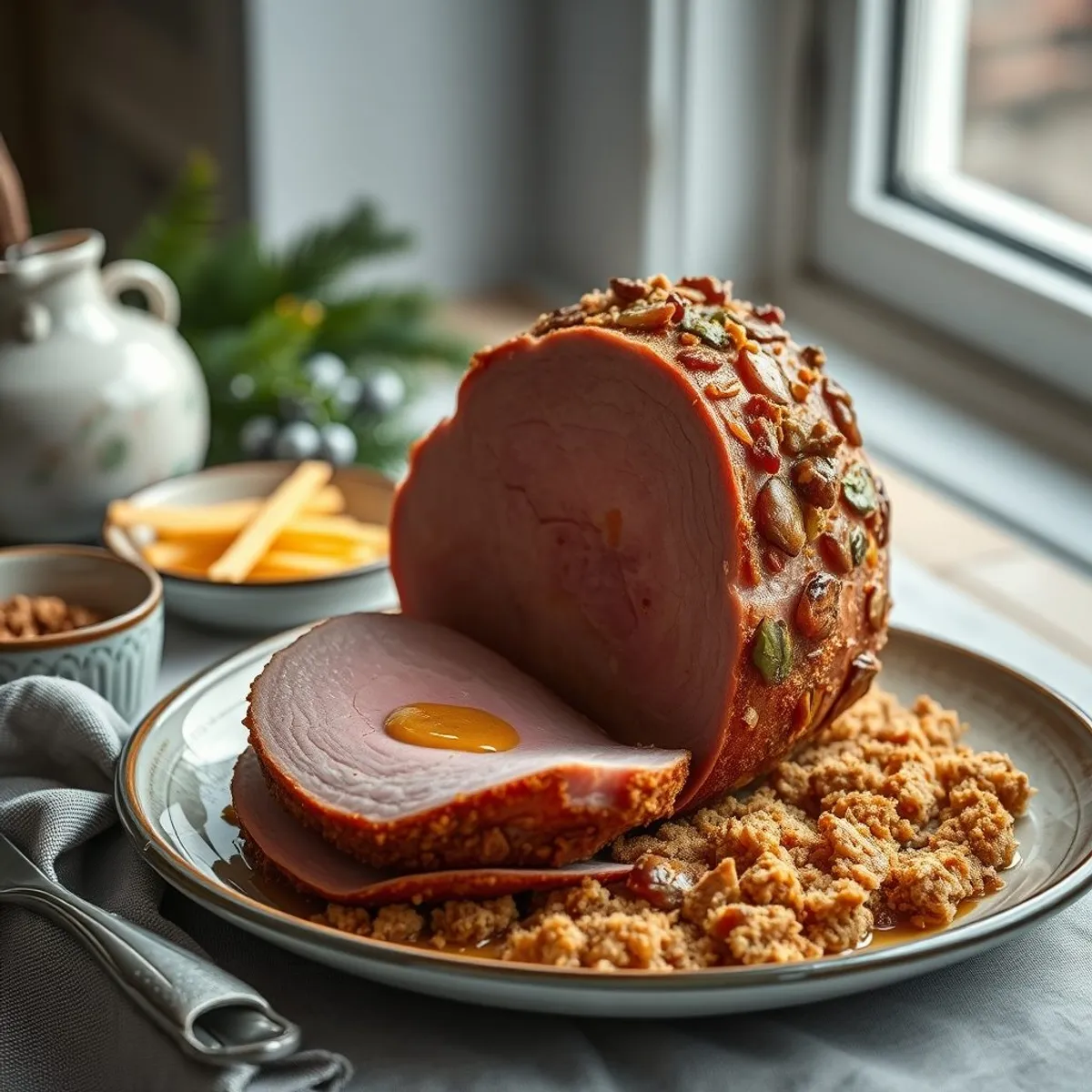 AI-generated photo Christmas ham. AI-generated photo.