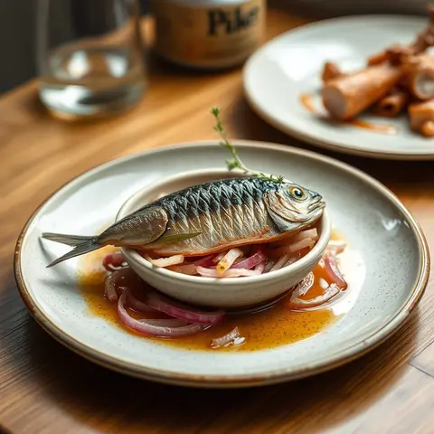 Pickled sardine. AI-generated photo.