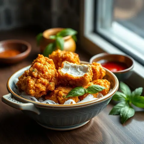 Popcorn chicken. AI-generated photo.