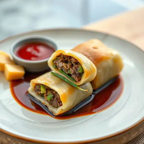Scallion beef roll. AI-generated photo.