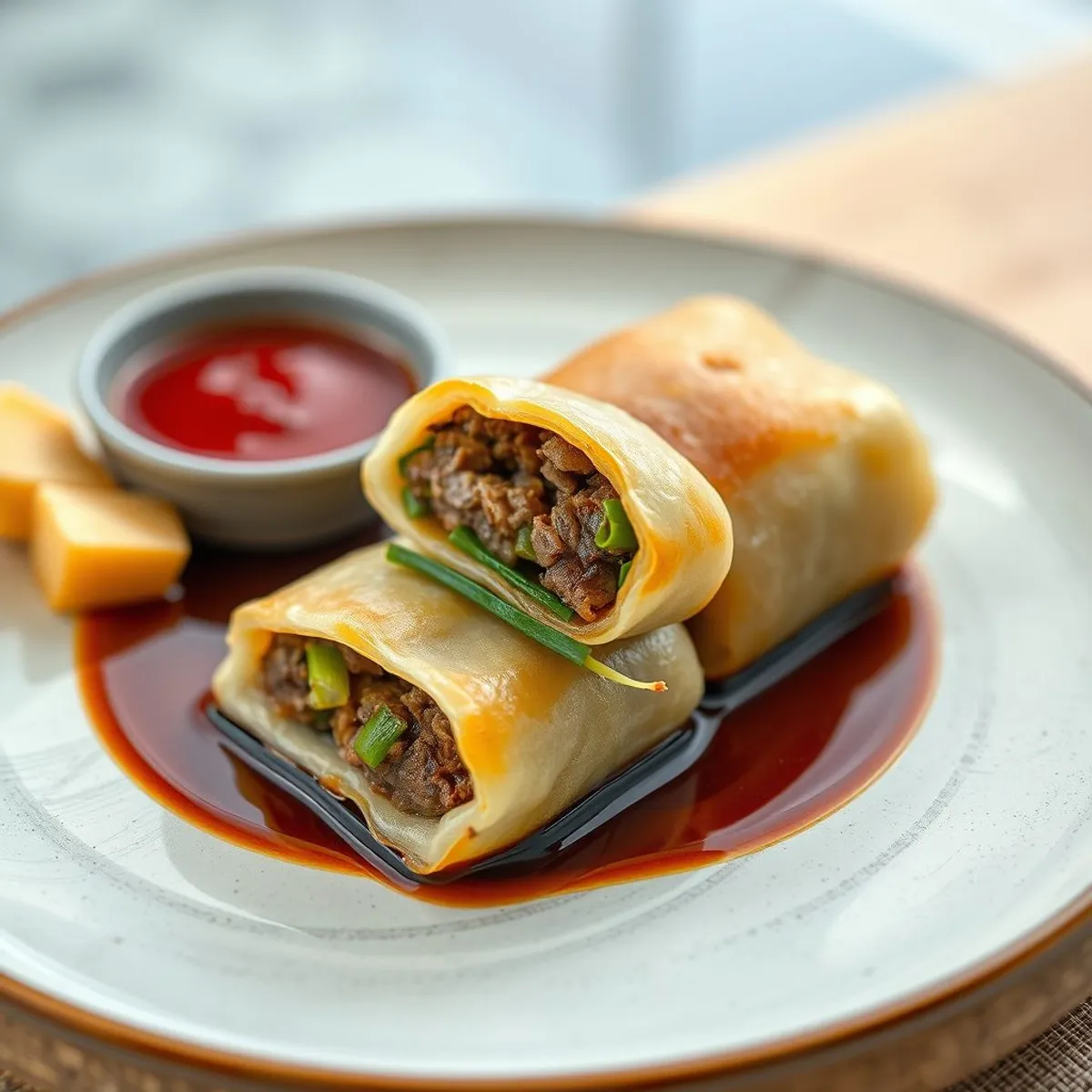 AI-generated photo Scallion beef roll. AI-generated photo.