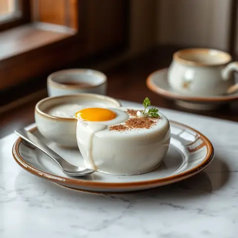 Soy milk breakfast. AI-generated photo.