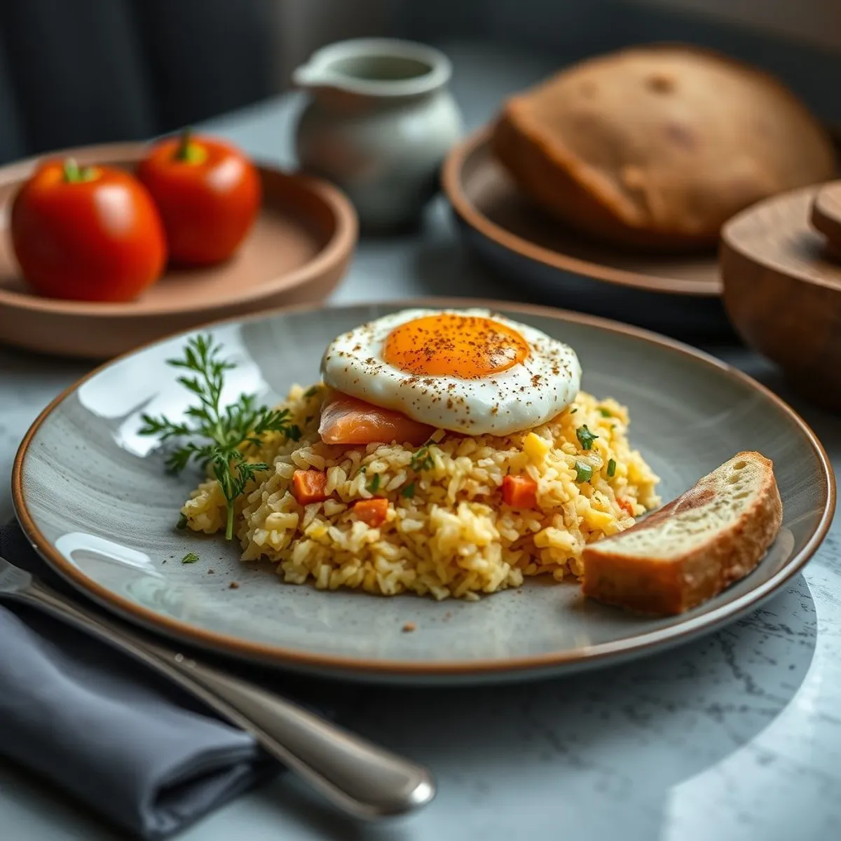 AI-generated photo Kedgeree. AI-generated photo.