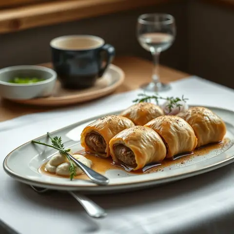 Sausage rolls. AI-generated photo.