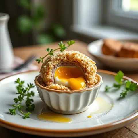 Scotch egg. AI-generated photo.
