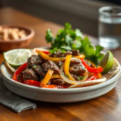 Beef fajitas. AI-generated photo.