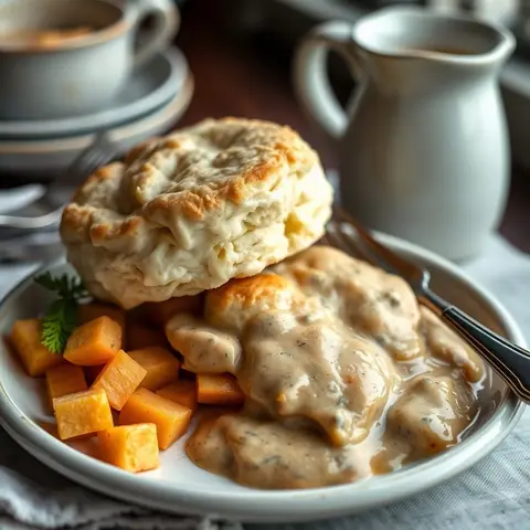 Biscuits and gravy. AI-generated photo.
