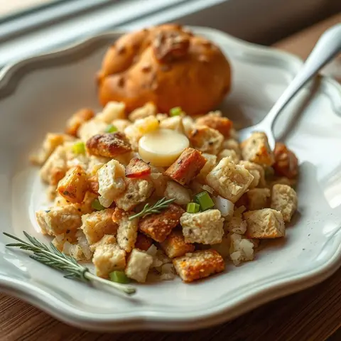 Bread stuffing. AI-generated photo.
