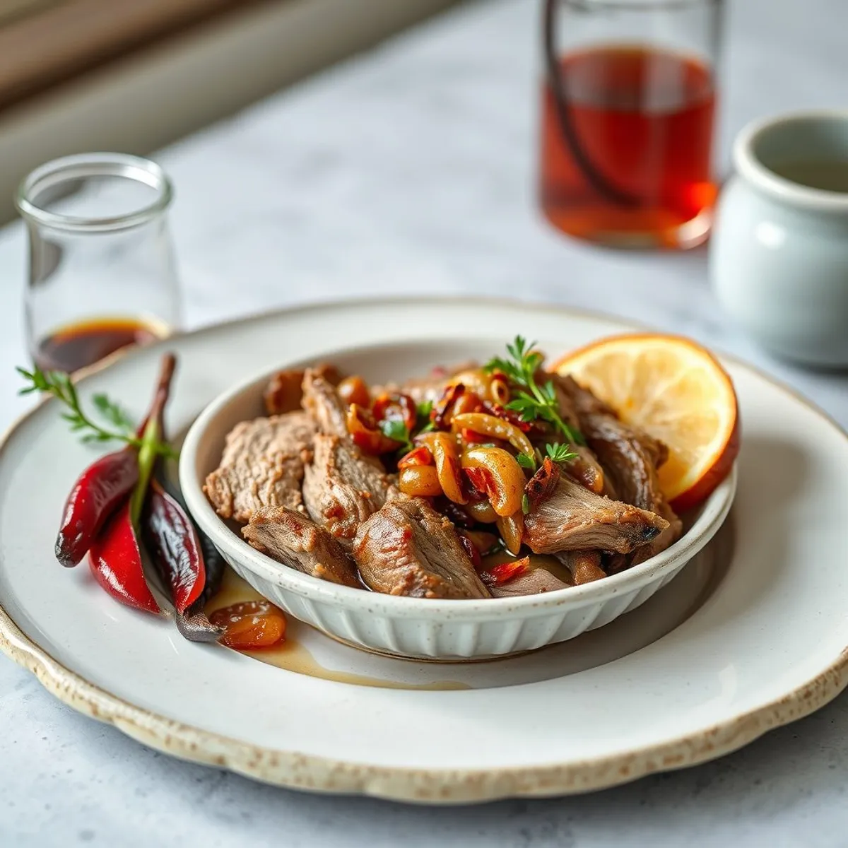 AI-generated photo Carolina vinegar pork. AI-generated photo.