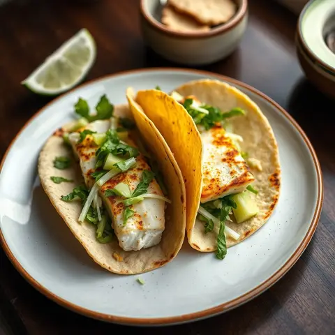 Fish tacos. AI-generated photo.