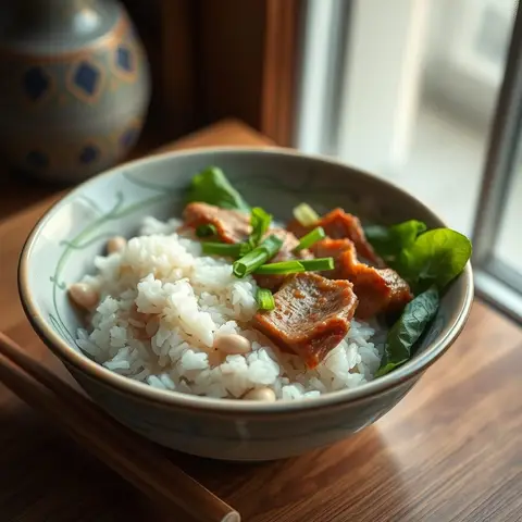 Savory sticky rice. AI-generated photo.