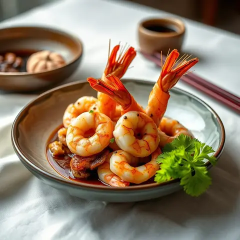 Black pepper shrimp. AI-generated photo.