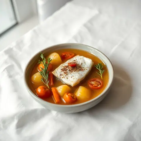 Fish broth. AI-generated photo.