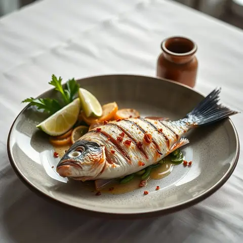 Grilled reef fish. AI-generated photo.