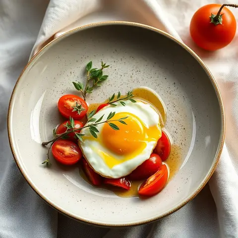 Eggs and tomato. AI-generated photo.