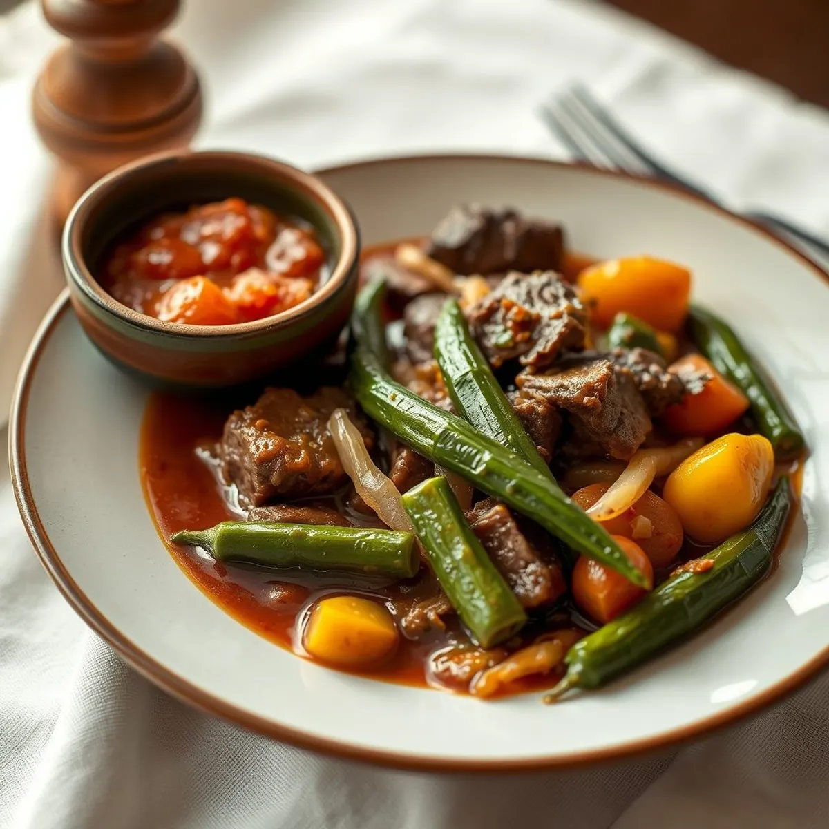 AI-generated photo Beef and okra stew. AI-generated photo.