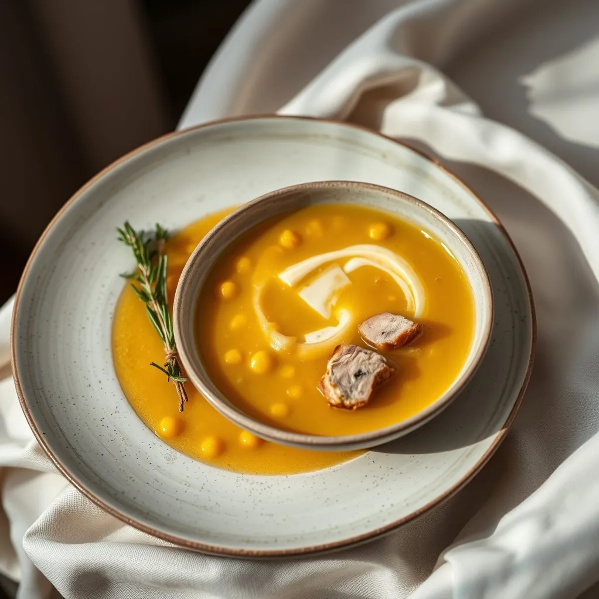 AI-generated photo Yellow pea soup. AI-generated photo.