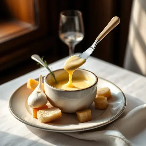 Cheese fondue. AI-generated photo.