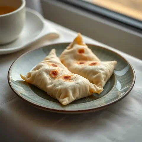 Baked sambusa. AI-generated photo.