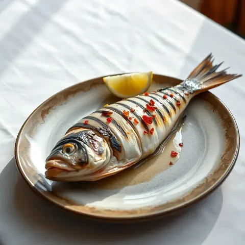 Grilled fish. AI-generated photo.