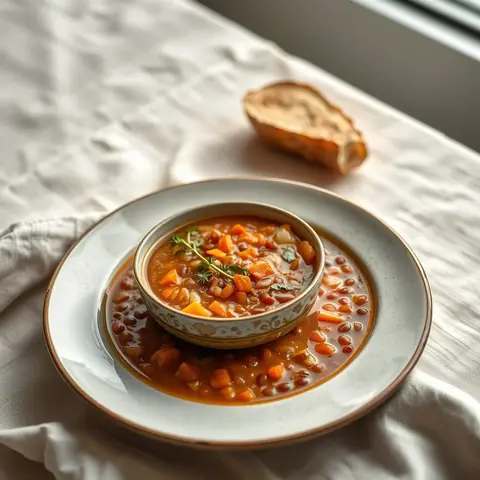 Red lentil soup. AI-generated photo.