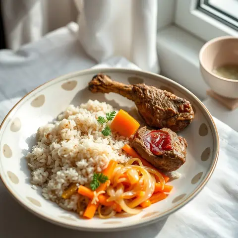 Uzbek plov. AI-generated photo.