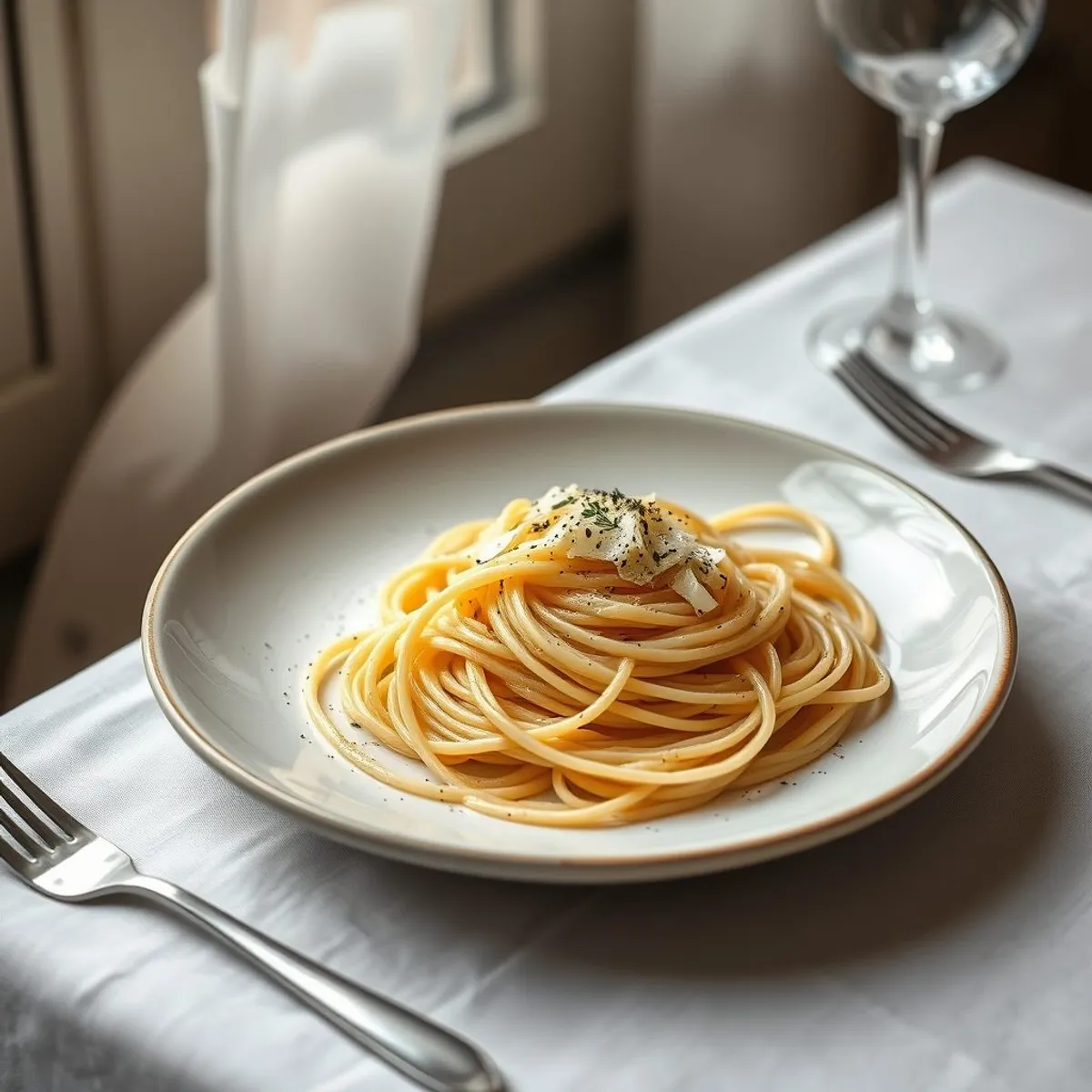 AI-generated photo Tonnarelli cacio e pepe. AI-generated photo.